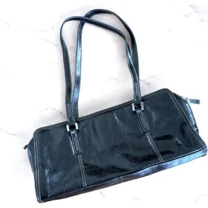 Sleek Black Leather (?) Shoulder Bag with Dual Handles